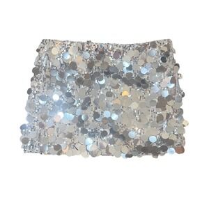 Edikted Disc Sequin Mini Skirt Silver Size XS